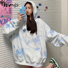 Baggy Tie Dye Sweet Soft Student Chic Harajuku Pullover Casual Streetwear Y2k Aesthetic Korean Loose Long Sleeve Hoodies Jumper