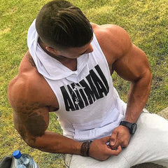 Summer Sleeveless Men's Gym Shirt Bodybuilding Fitness Muscle Hooded Tank Tops  Run Training 100% Cotton hood Singlet Shirt Tank