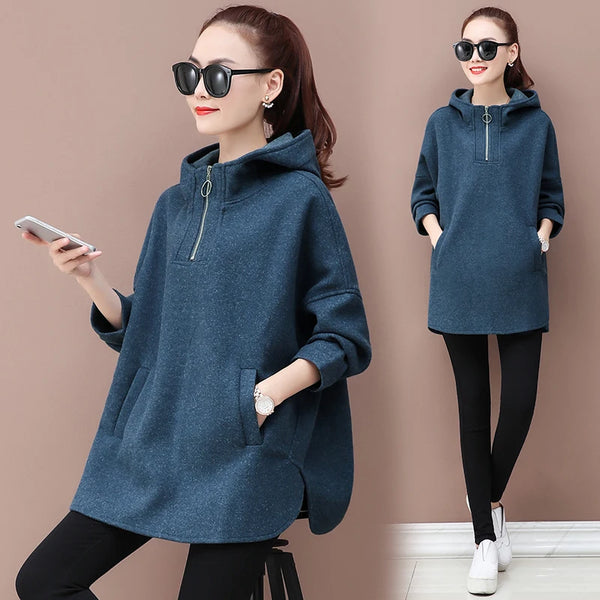 Hooded Sweatshirt Women Spring Autumn 2023 New Korean Loose Bat sleeve Hoodies Tops Casual Clothes Female zipper Sweatshirt Coat