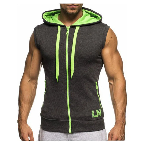 Summer Men Sleeveless Tank Tops Bodybuilding Hoodie Tops Workout Solid Slim Vest Camiseta Casual Hooded Sweatshirt Vests MY359