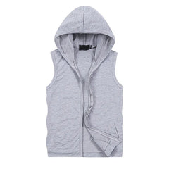 2022 New Mens Sleeveless vest Summer Men  Tank Top With Hood Male Fashion None Sleeve Hoodie Zip Up Casual Sportswear Clothes