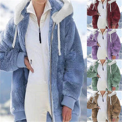 2021 Women Autumn Winter Jacket Female Coat Casual Soft Hooded Fleece Plush Warm Plus Size Faux Fur Fluffy Zipper top