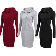 Fashion Women's Hooded Long Sleeve Fall Autumn Hoodie Casual Style with Pocket Bodycon Tunic Dress Top New Hot Sale