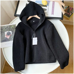 New Autumn Winter Imitation Lamb Wool Coat Women Warm Polar Fleece Thicken Hooded Short Outerwear Woman Loose Cardigan Tops