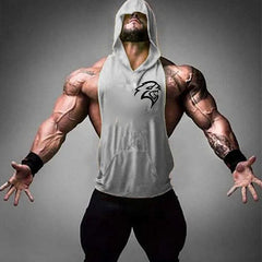 Summer Sleeveless Men's Gym Shirt Bodybuilding Fitness Muscle Hooded Tank Tops  Run Training 100% Cotton hood Singlet Shirt Tank