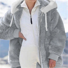 2021 Women Autumn Winter Jacket Female Coat Casual Soft Hooded Fleece Plush Warm Plus Size Faux Fur Fluffy Zipper top