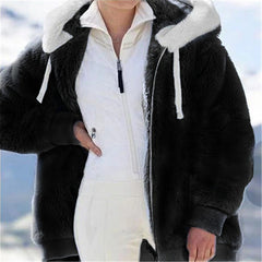 2021 Women Autumn Winter Jacket Female Coat Casual Soft Hooded Fleece Plush Warm Plus Size Faux Fur Fluffy Zipper top