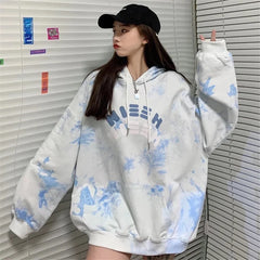 Baggy Tie Dye Sweet Soft Student Chic Harajuku Pullover Casual Streetwear Y2k Aesthetic Korean Loose Long Sleeve Hoodies Jumper