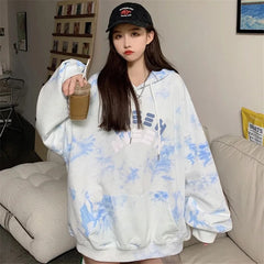 Baggy Tie Dye Sweet Soft Student Chic Harajuku Pullover Casual Streetwear Y2k Aesthetic Korean Loose Long Sleeve Hoodies Jumper