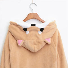 Shiba Inu Doge Kawaii lovely Velvet Long-sleeved Hooded Plush Coat Cartoon Anime Style Warm lady Winter Sweatshirt Christmas