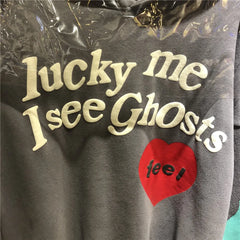 2020 Lucky me Hoodies MEN Women I see Ghosts Hoodies Feel Sleeve red Logo Kanye West Pullovers Kids SEE Ghosts Sweatshirts