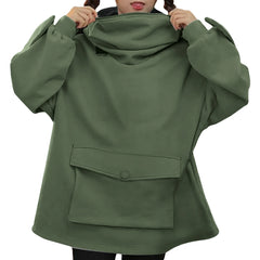 Women Novelty Frog Hoodie Long Sleeve Sweatshirt Solid Color Hooded  Coat with  Lazy Style Flap Pocket