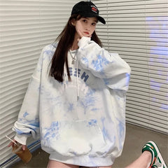 Baggy Tie Dye Sweet Soft Student Chic Harajuku Pullover Casual Streetwear Y2k Aesthetic Korean Loose Long Sleeve Hoodies Jumper