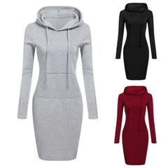 Fashion Women's Hooded Long Sleeve Fall Autumn Hoodie Casual Style with Pocket Bodycon Tunic Dress Top New Hot Sale