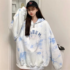 Baggy Tie Dye Sweet Soft Student Chic Harajuku Pullover Casual Streetwear Y2k Aesthetic Korean Loose Long Sleeve Hoodies Jumper