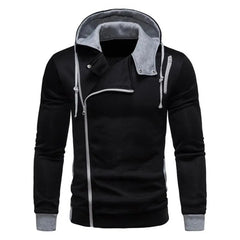 Diagonal Zipper Hoodie Stylish Men's Fall Hoodie with Oblique Zipper Long Sleeve Drawstring Soft Asymmetric Sweatshirt for Men