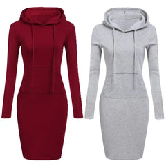 High Quality 2020 New Hot Sale Fashion Women's Casual Style Hooded Hoodie Long Sleeve Sweater Pocket Bodycon Tunic Dress Top