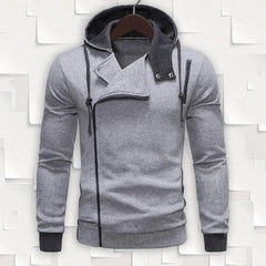 Diagonal Zipper Hoodie Stylish Men's Fall Hoodie with Oblique Zipper Long Sleeve Drawstring Soft Asymmetric Sweatshirt for Men