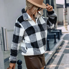 Women's Plush Hoodie Autumn Winter Warm Fashion Casual Patchwork Furry Fluffy Pullover Sweatshirt