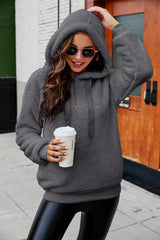 Women Solid Colors Big Pocket Pullover Sweatshirts Chic Autumn Winter Warm Casual Loose Hoodies Thicken Furry Hooded Sweatshirts