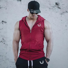 Men's Running Fitness Sleeveless Hooded Sweatshirts Jackets For Man Zip Hoodie Vest Gym Clothing Sportswear Jogging Tracksuits