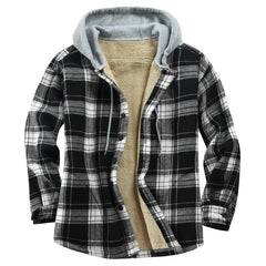 Men's Cotton Plaid Shirts Jacket 2022 Hoodie Sweatshirt Hip Hop Cardigan Casual Flannel Button Down Jackets with Hood for Men