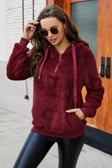 Thicken Furry Hooded Sweatshirts Women Solid Colors Big Pocket Pullover Sweatshirts Chic Autumn Winter Warm Casual Loose Hoodies