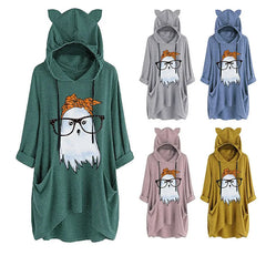 New Fall/winter cotton fashion Ghost Eyes Orange bow Cute Halloween print cat ears vintage hoodie