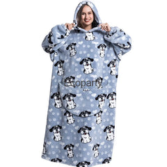 2023 Oversized Wearable Flannel Blanket Men Women Autumn Winter Lovely Printed Warm Hoodies Pullover Casual Pajamas Sweatshirt