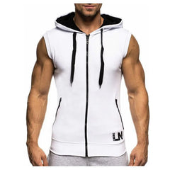 New Men Tank Tops Bodybuilding Sleeveless Hoodie Tops Silm Fit Hooded Vest Sport Casual Vests Tracksuit