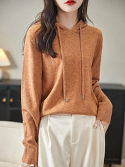 Australian Wool Pullover Hoodie O-Neck Solid Color Knitwear Hoodie Long Sleeved Knit Sweater Women Fashion Leisure Style New Top