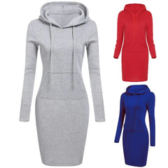 High Quality 2020 New Hot Sale Fashion Women's Casual Style Hooded Hoodie Long Sleeve Sweater Pocket Bodycon Tunic Dress Top