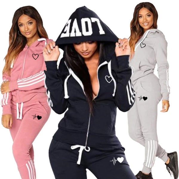 2023 Fashion Women's Track and Field Suit Athletic Suit Jogging Suit Set Stripe Letter Full Zip Hoodie+Sports Pants Sports Set