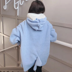 Kawaii Shark Hooded Sweatshirts Women Plush Warm Autumn Winter New Fashion Hoodies Cute Student Clothing Furry Pullovers Pockets