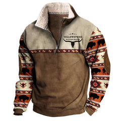 Fashion Mens Fleece Sweatshirts 2024 New Casual Turndown Collar Pullover Long Sleeve Winter Wool Lining Mens 3D Print Sweatshirt