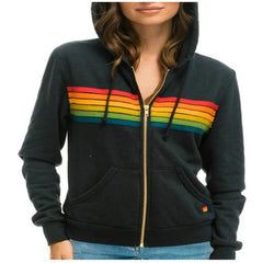 New Women Aviator Nation Zip-up Hoodies Sweatshirts 5 Stripe Rainbow Long Sleeve Loose Stitch Pullover