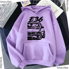 Autumn Winter New Men's Stylish Unique Design Hooded E36 Car Printed Harajuku Casual Loose Oversize Women Sweatshirt Unisex