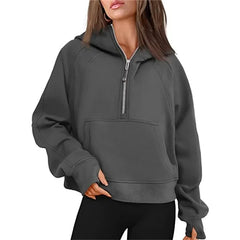 Oversized Scuba Half-Zip Hoodie Waist Length Jackets Sweatshirts Soft Thumbholes Leisure Yoga Coat for Winter