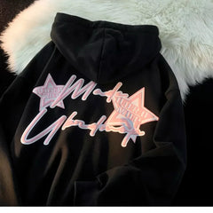 Y2K Zipper Hoodie Women 2023 new Fried Street Star Letter print spliced cardigan hoodie women fashion loose coat top streetwear