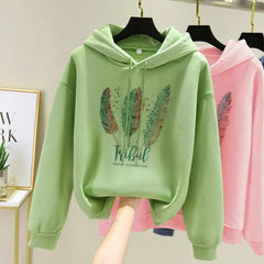 Sweetshirts For Woman Female Feather Hoodie Long Sleeved Women’s Sweater Hooded Casual Printed Women's Hoodies Sweatshirts