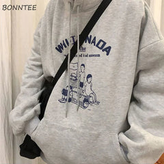 Hoodies Women Streetwear Harajuku Winter BF Thick Graffiti Kangaroo Pocket All-match Print Loose Tunic Korean Style New Arrival