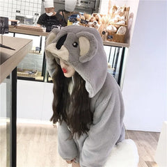 Kawaii Koala Ears Hooded Sweatshirts Women Cute Plush Thick Warm Spring Autumn Jacket Lovely Girl Student Furry Hoodies Jackets