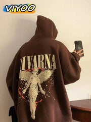 Women's Pullover Winter Printed Y2K American Sweatshirts Hooded Coat Couple Korean Autumn Clothes Streetwear For Men Hoodies