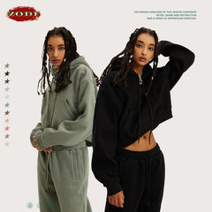 ZODF Chic Sexy Women Super-short Fleece Cropped Hoodies Girl Female Hip Hop Loose 345gsm Solid Hooded Pullover Streetwear HY0340