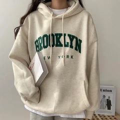 Letter Print Women Sweatshirt 2023 New Warm Full Sleeve Hoodies Ladies Streetwear Winter Pullovers Loose Clothes Hooded Pocket