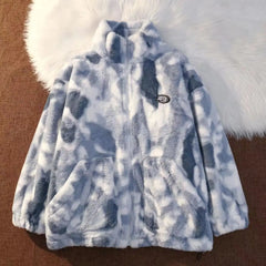 Thicker Hoodies Women Lambswool Plus Velvet Keep Warm Tie-dye Preppy Couples Fashion Furry All-match Coats Sweet Lovely Tender