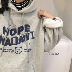 Hoodies Women Streetwear Harajuku Winter BF Thick Graffiti Kangaroo Pocket All-match Print Loose Tunic Korean Style New Arrival