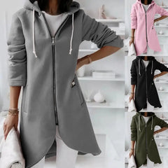 Solid Hoodie Thick Breathable Warm Zipper Design Skin-friendly Hooded Sweatshirt Hooded Sweatshirt Pocket Design