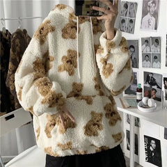 Teddy Bear Hoodie Man Oversized Hoodie Furry Sweatshirts Loose Casual Pullovers oversized Tracksuit Spring Men Anime Clothing