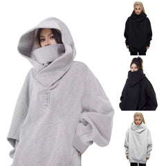 High Necked Hooded Spring And Autumn Solid Color Functional Fashion High Street Hip Hop Style Design Tunic Hoodie